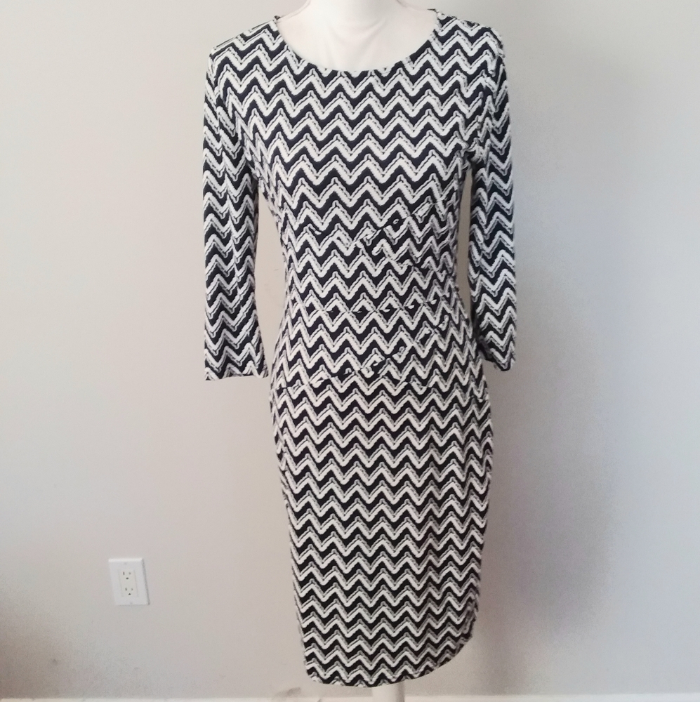 Rephyllis Dress Navy/White Chevron Design w/Asymmetrical Waistband